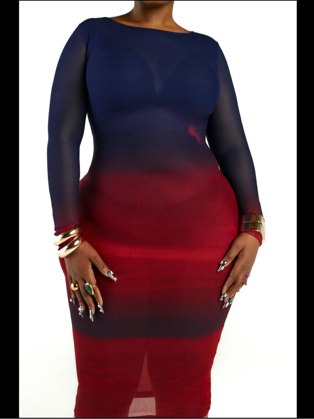 NEW WOODS by Jordyn Kai Mesh Midi Bodycon Dress in Purple Haze - Size XL
